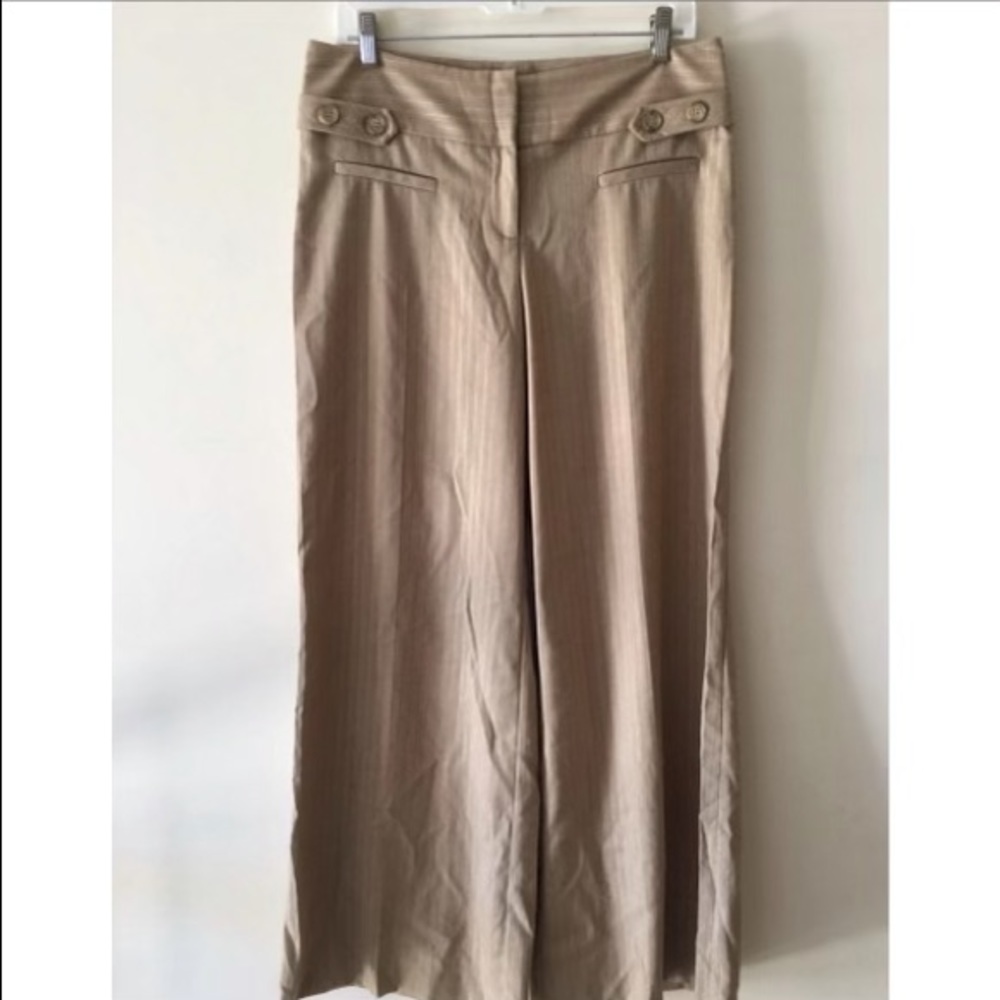 Caché Wide Leg Beige Palazzo pants With Gold Detail